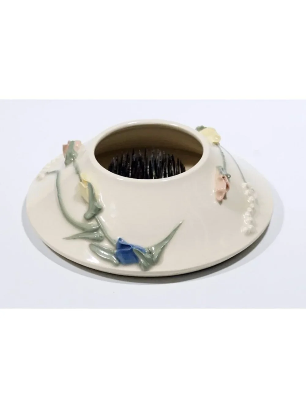 Vintage Jehana Zell Studio Pottery Ikebana Vase, Hand-Thrown Kenzan Frog Bowl